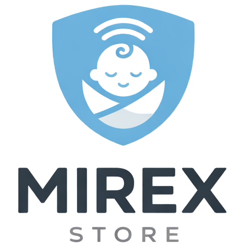 Mirex Store logo with a shield emblem and baby icon on a white background